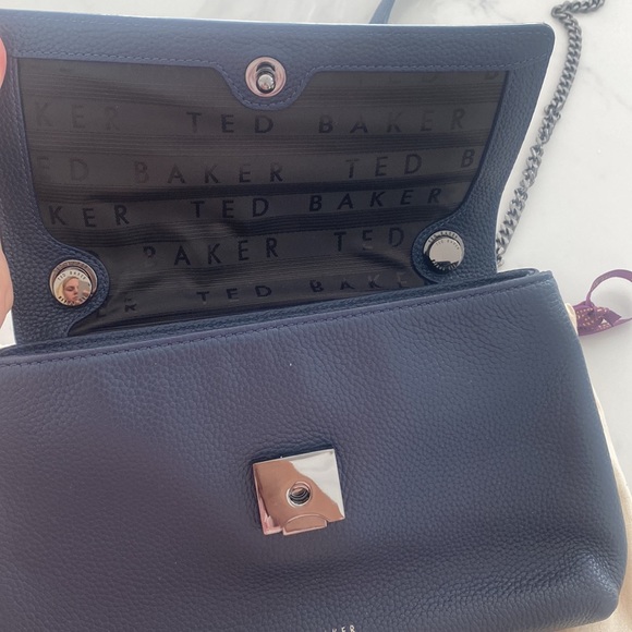 NWOT TED BAKER LONDON Leather Pony Hair Crossbody Bag Navy Blue - Picture 3 of 3